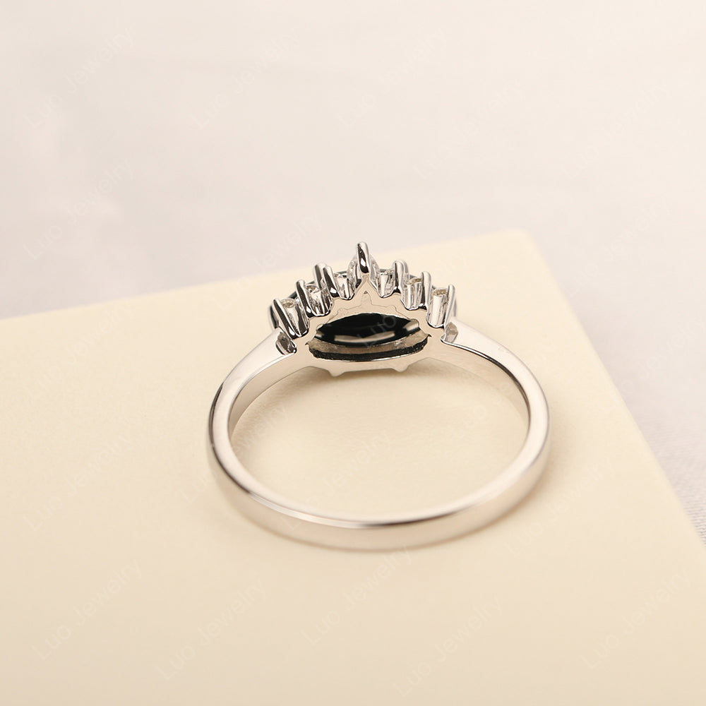 Horizontal Marquise Black Stone Ring White Gold - LUO Jewelry