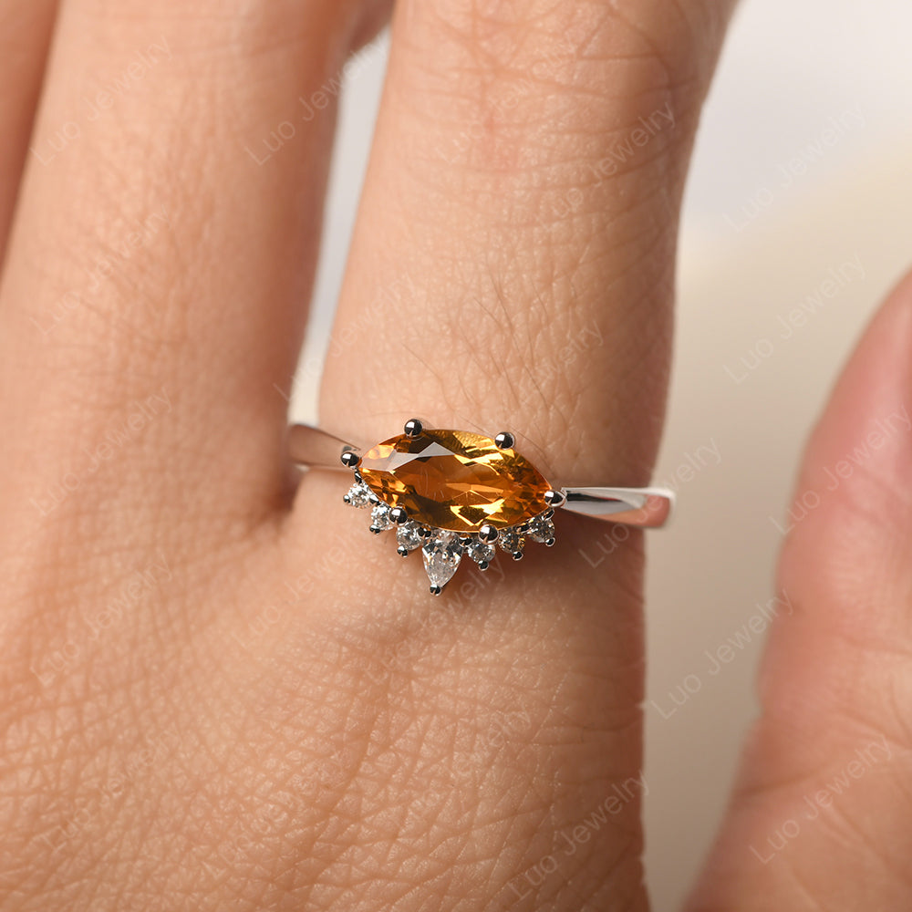 Horizontal Marquise Citrine Ring White Gold - LUO Jewelry