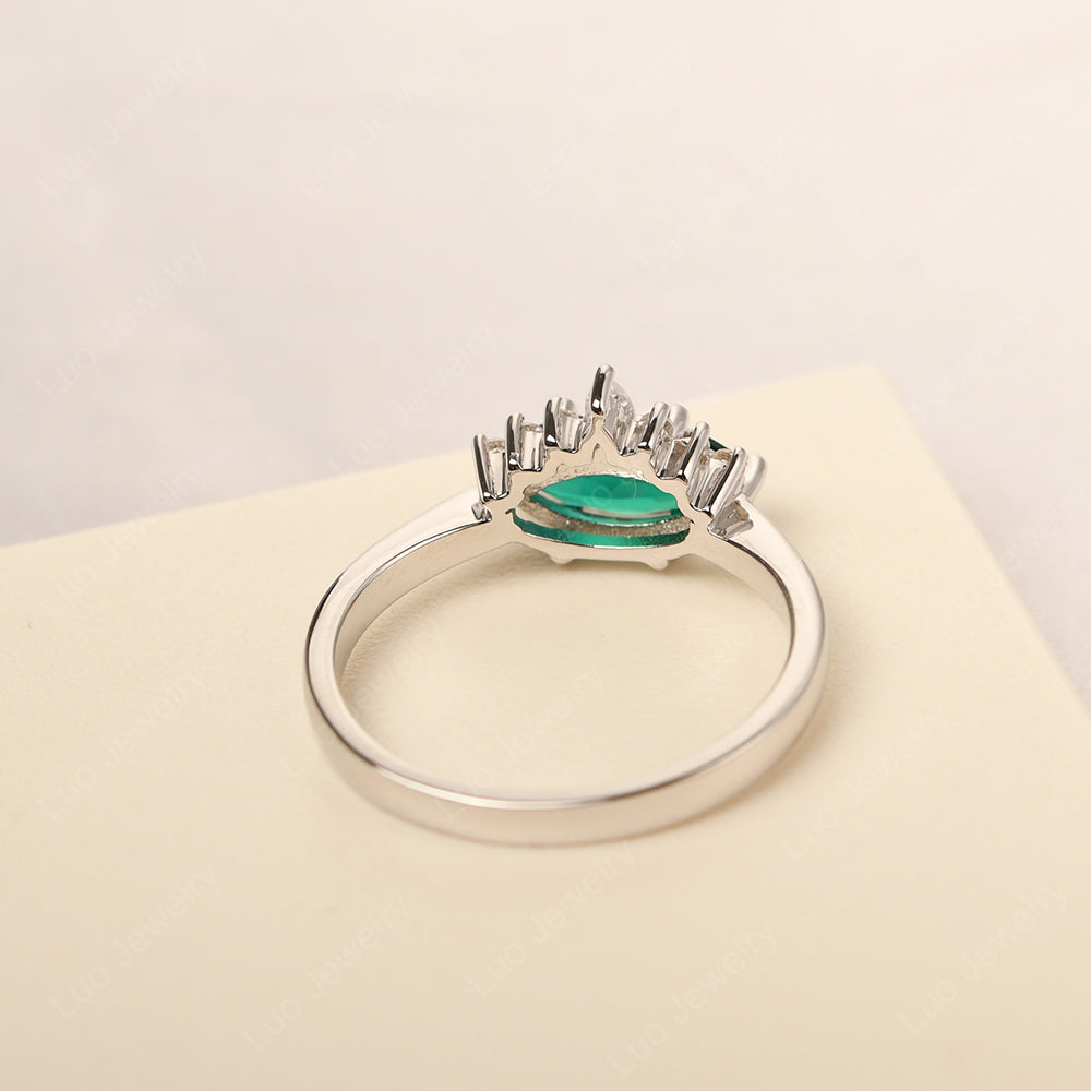 Horizontal Marquise Lab Emerald Ring White Gold - LUO Jewelry