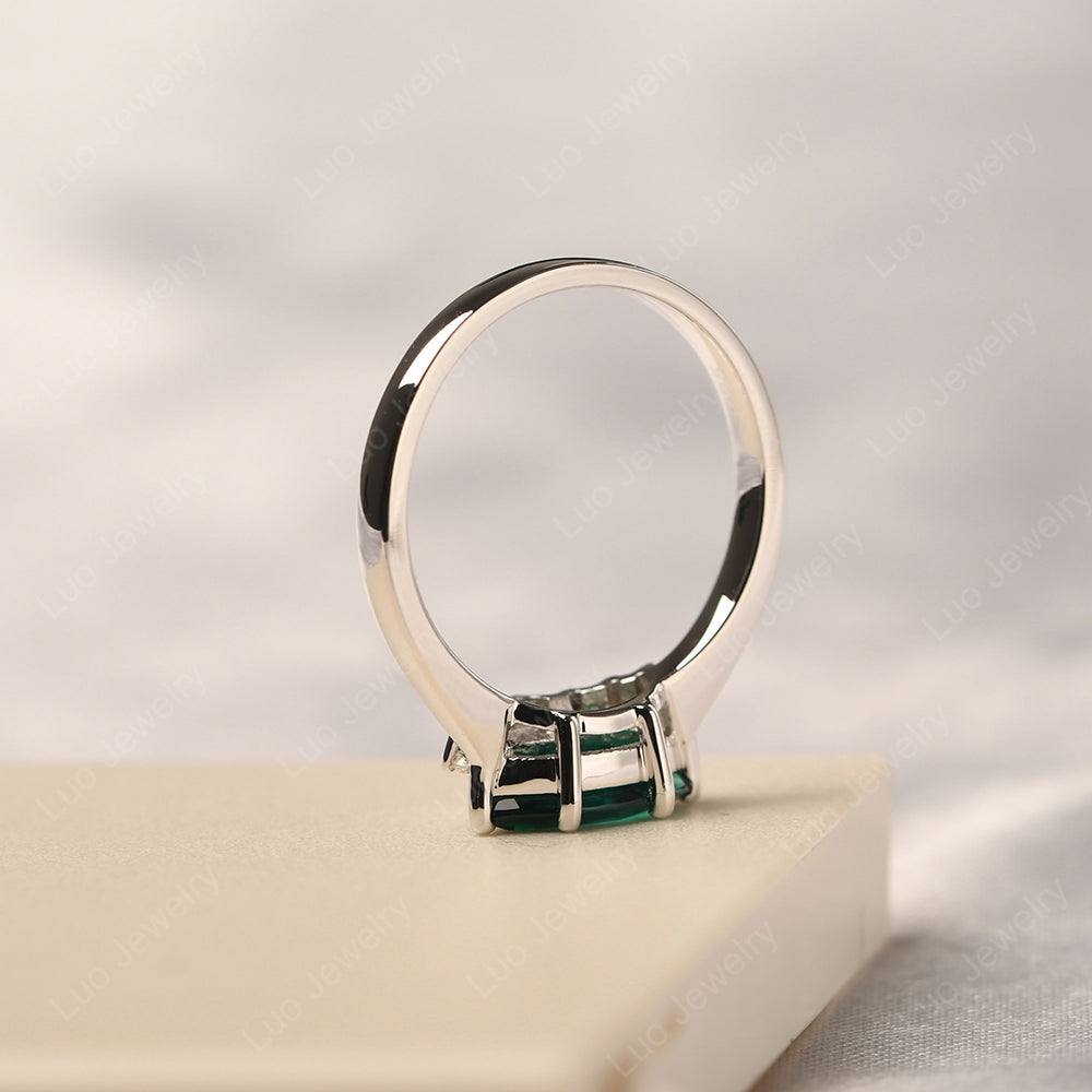 Horizontal Marquise Lab Emerald Ring White Gold - LUO Jewelry