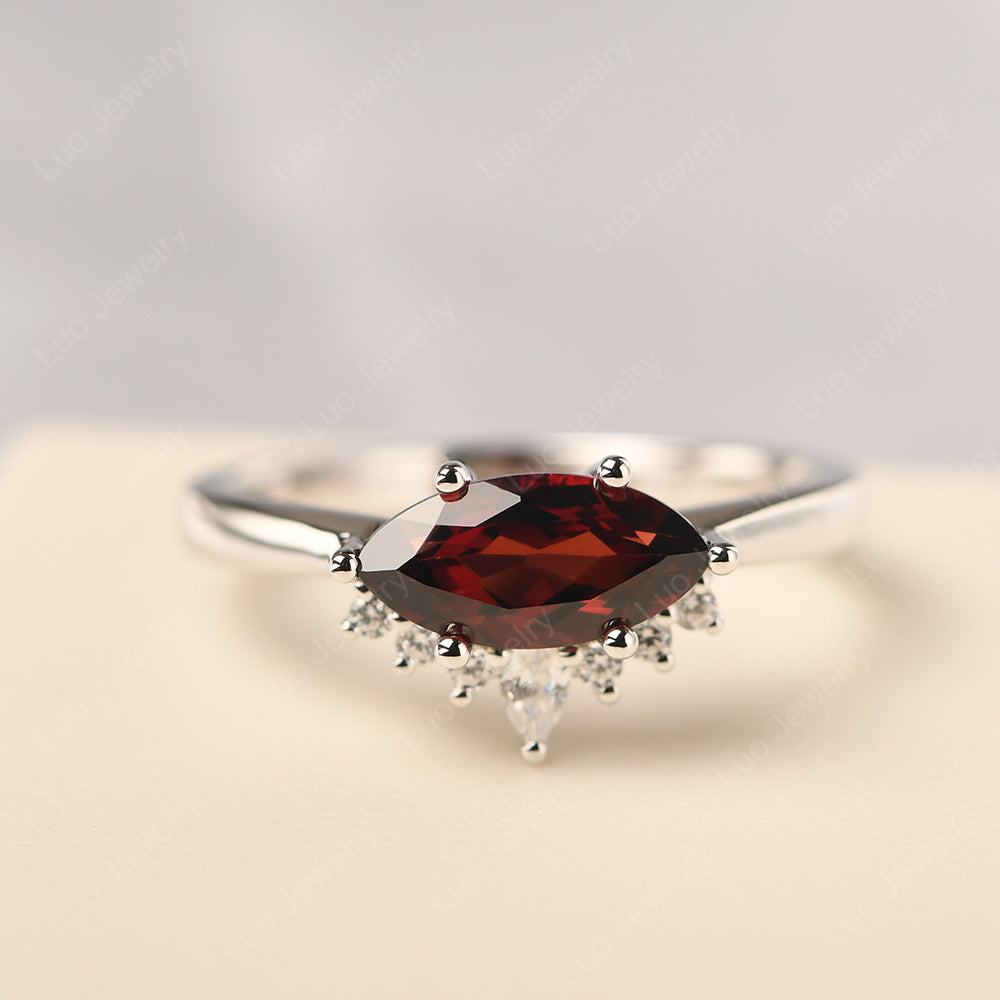 Horizontal Marquise Garnet Ring White Gold - LUO Jewelry