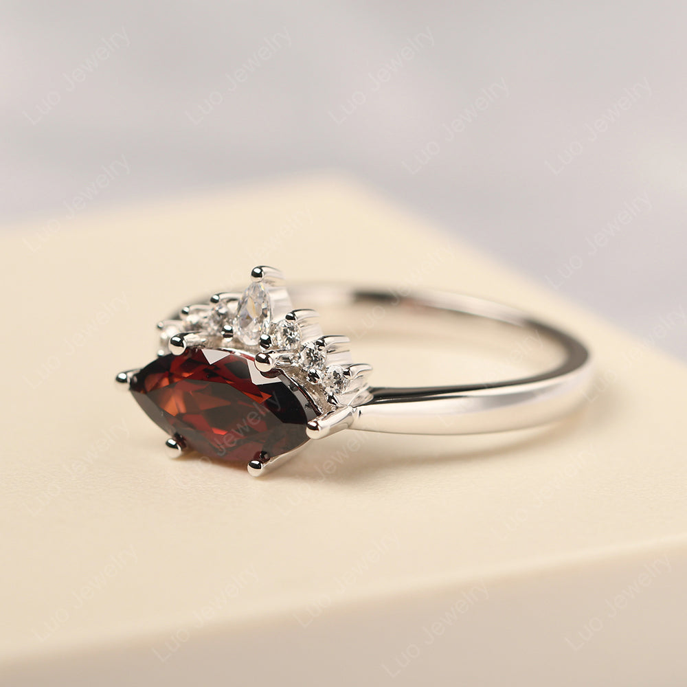 Horizontal Marquise Garnet Ring White Gold - LUO Jewelry