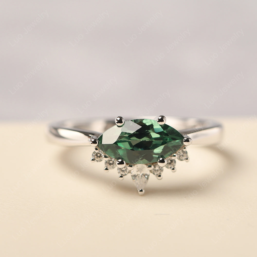 Horizontal Marquise Green Sapphire Ring White Gold - LUO Jewelry