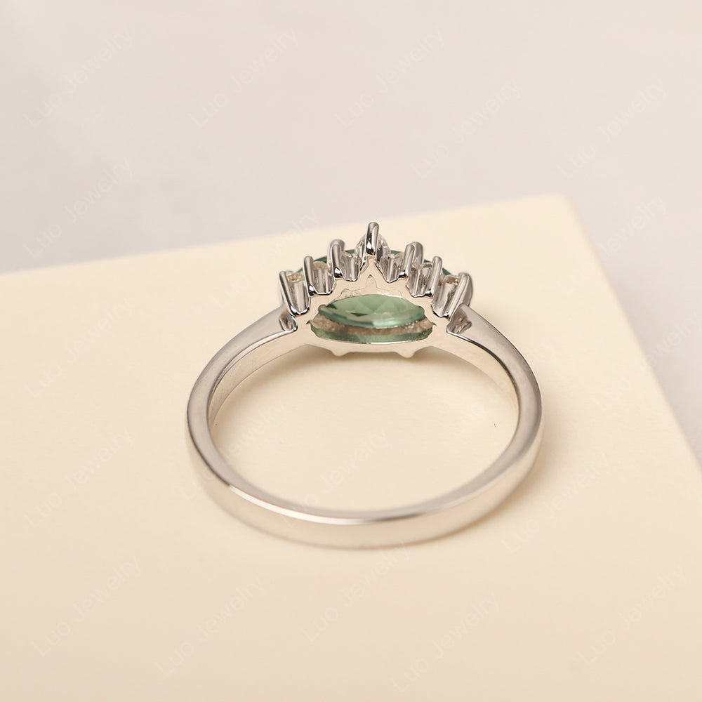 Horizontal Marquise Green Sapphire Ring White Gold - LUO Jewelry