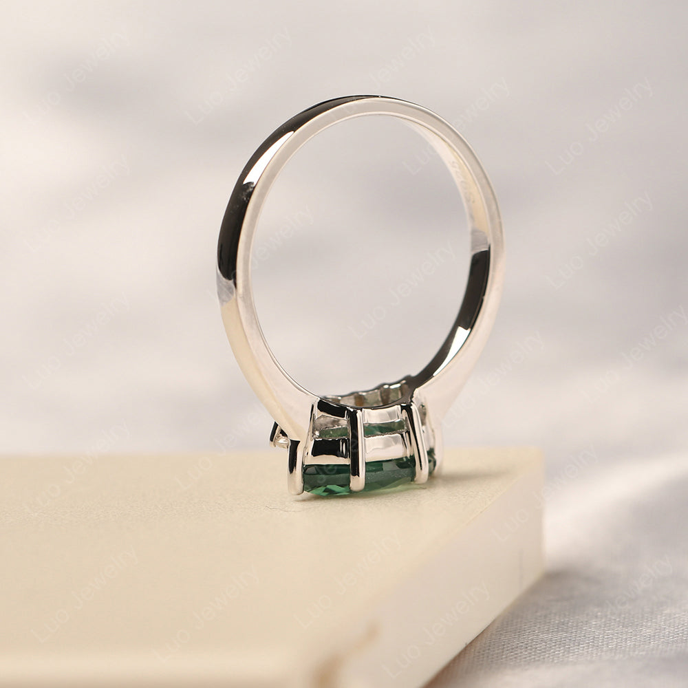 Horizontal Marquise Green Sapphire Ring White Gold - LUO Jewelry