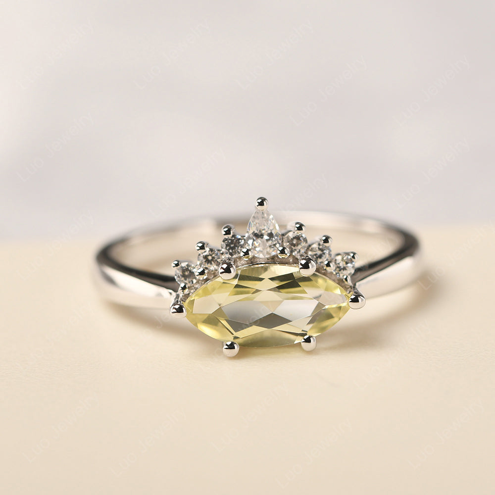 Horizontal Marquise Lemon Quartz Ring White Gold - LUO Jewelry