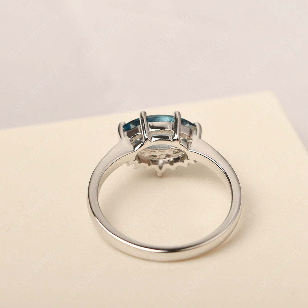 Horizontal Marquise London Blue Topaz Ring White Gold - LUO Jewelry