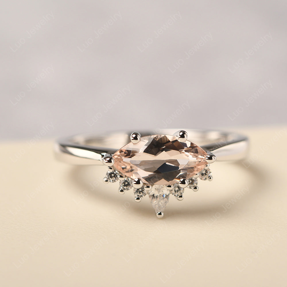 Horizontal Marquise Morganite Ring White Gold - LUO Jewelry