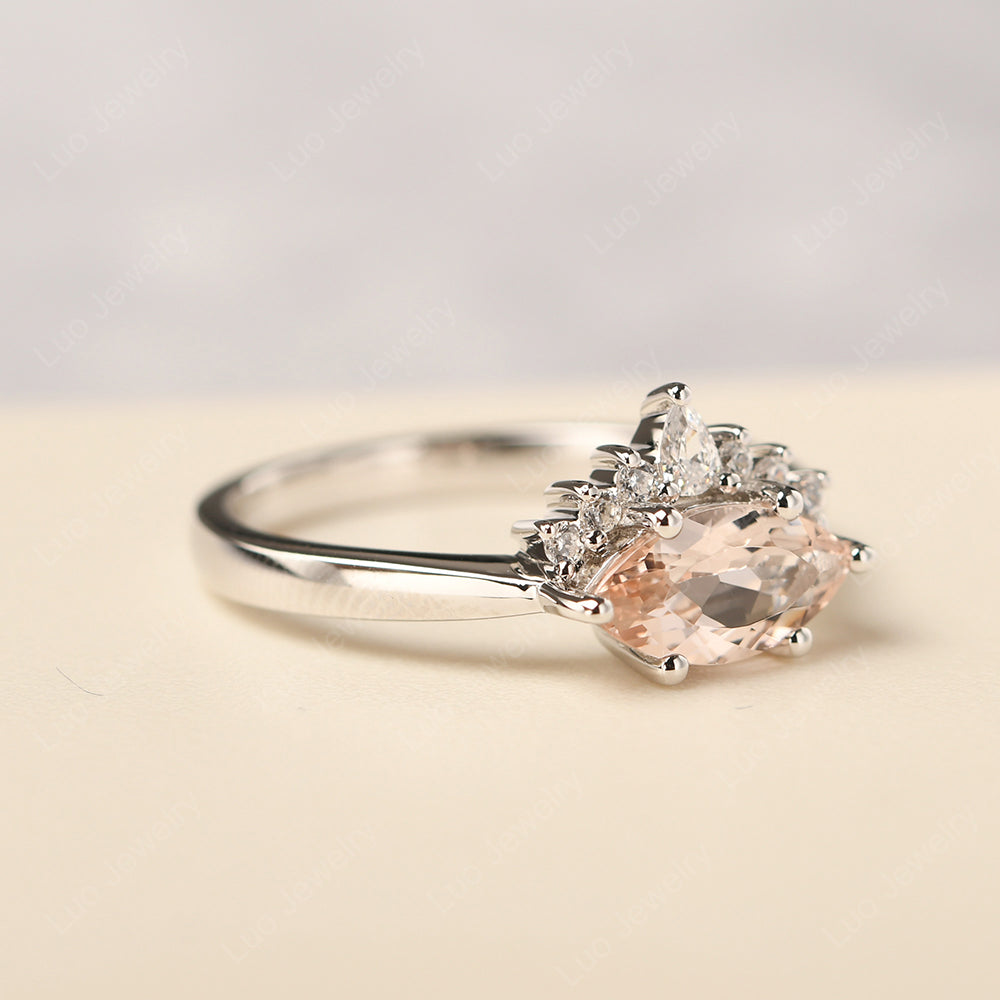 Horizontal Marquise Morganite Ring White Gold - LUO Jewelry