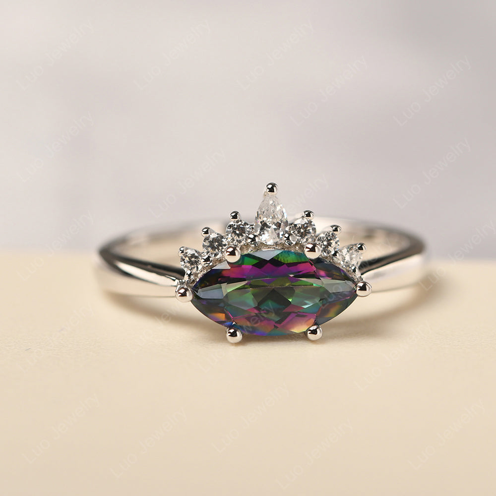 Horizontal Marquise Mystic Topaz Ring White Gold - LUO Jewelry