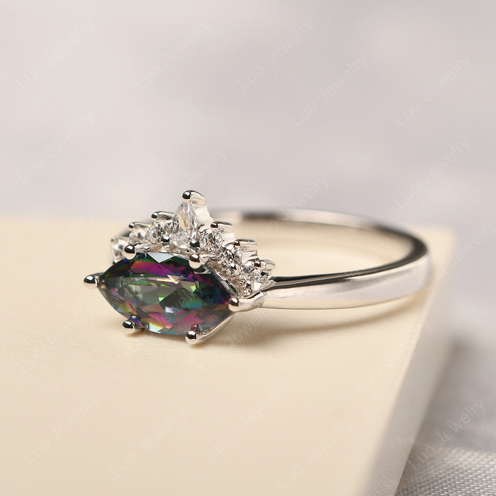 Horizontal Marquise Mystic Topaz Ring White Gold - LUO Jewelry