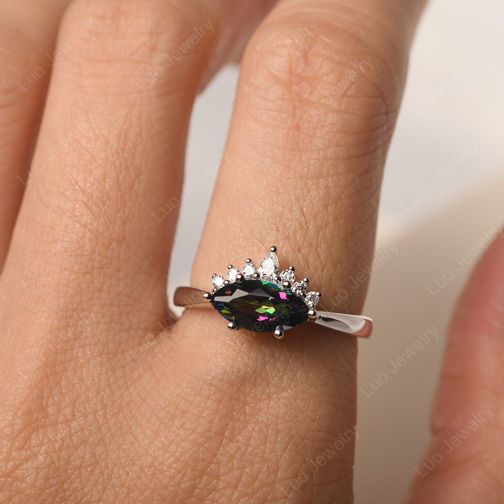 Horizontal Marquise Mystic Topaz Ring White Gold - LUO Jewelry