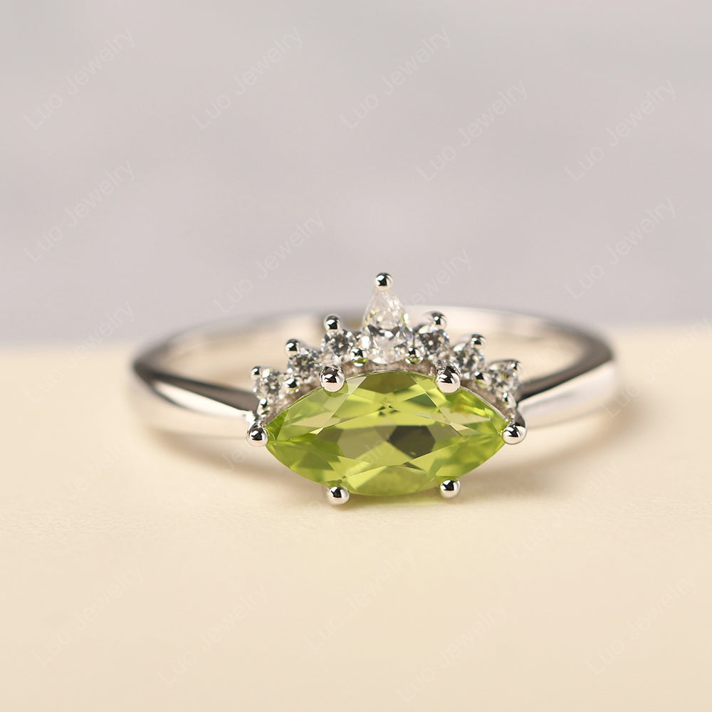 Horizontal Marquise Peridot Ring White Gold - LUO Jewelry