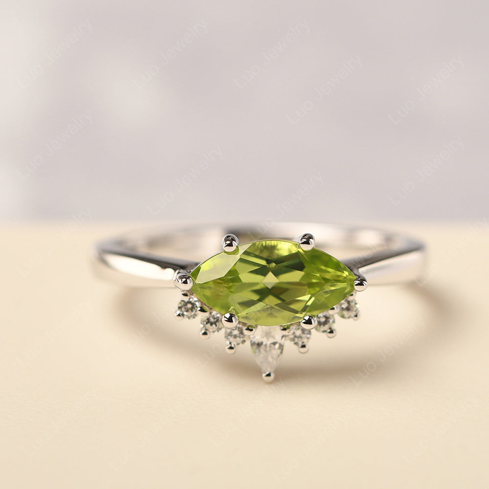 Horizontal Marquise Peridot Ring White Gold - LUO Jewelry