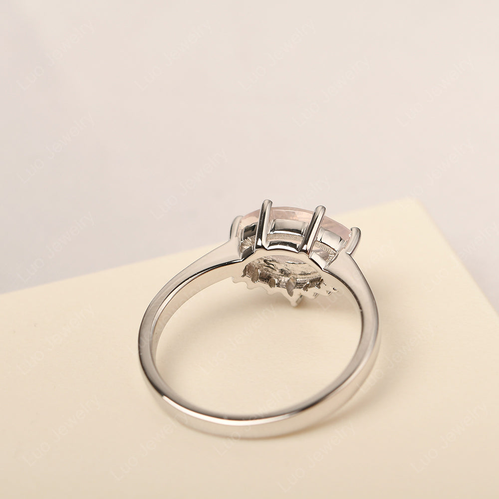 Horizontal Marquise Rose Quartz Ring White Gold - LUO Jewelry