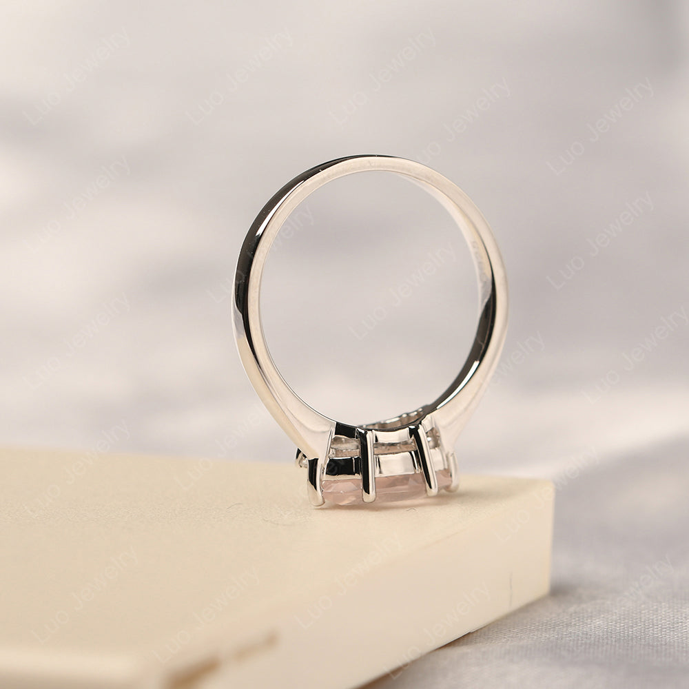 Horizontal Marquise Rose Quartz Ring White Gold - LUO Jewelry