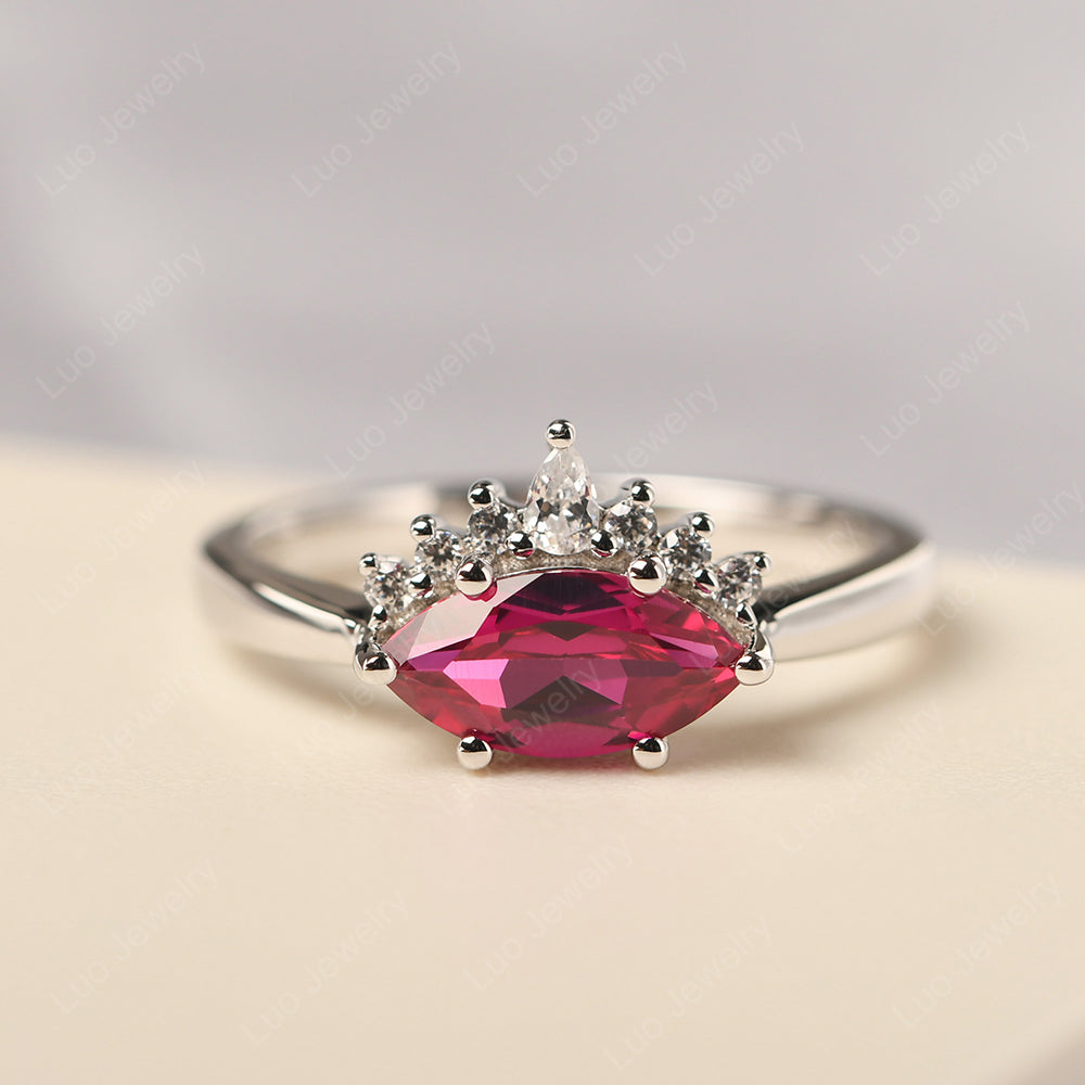 Horizontal Marquise Ruby Ring White Gold - LUO Jewelry