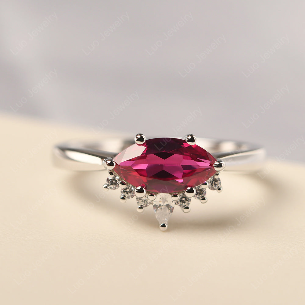 Horizontal Marquise Ruby Ring White Gold - LUO Jewelry