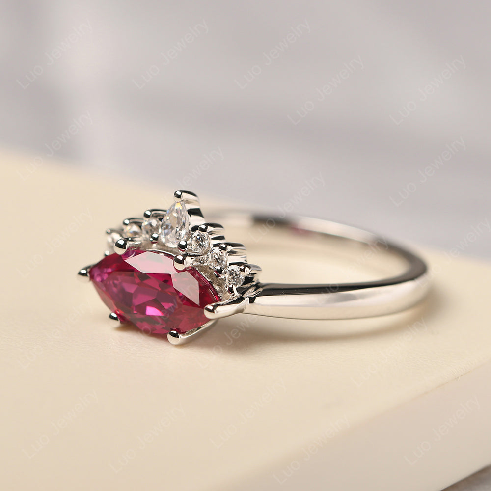 Horizontal Marquise Ruby Ring White Gold - LUO Jewelry