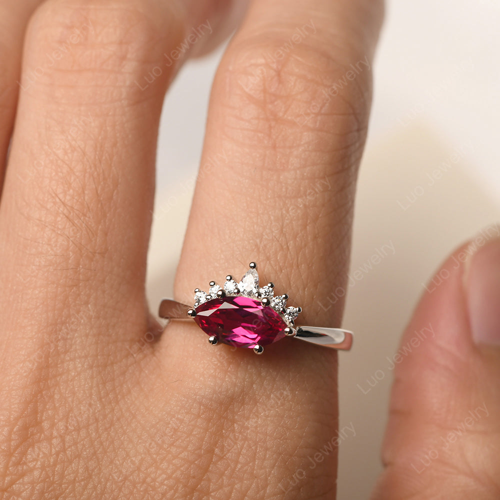 Horizontal Marquise Ruby Ring White Gold - LUO Jewelry