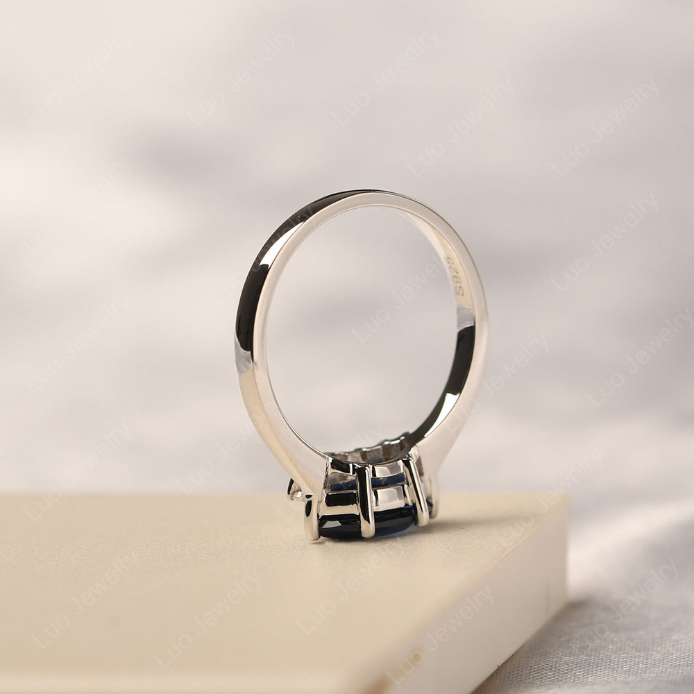 Horizontal Marquise Lab Sapphire Ring White Gold - LUO Jewelry