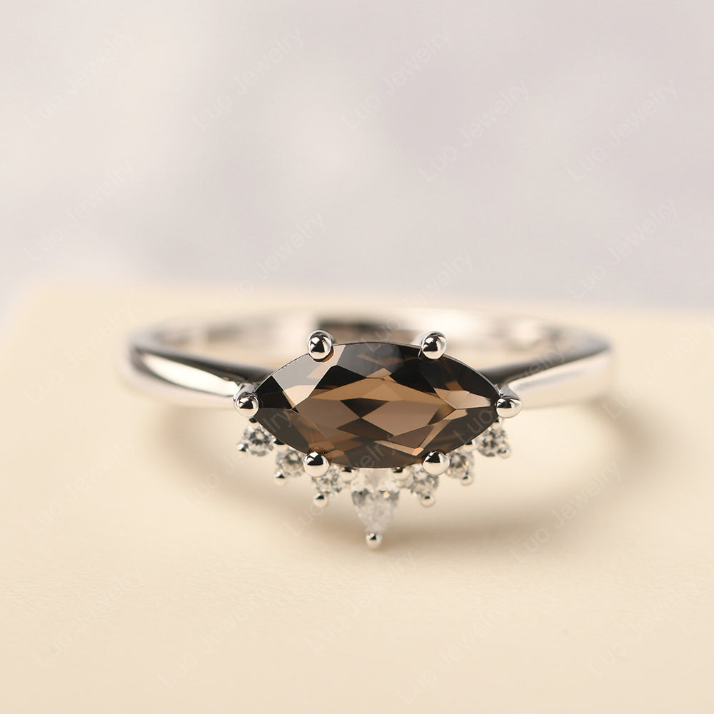 Horizontal Marquise Smoky Quartz  Ring White Gold - LUO Jewelry