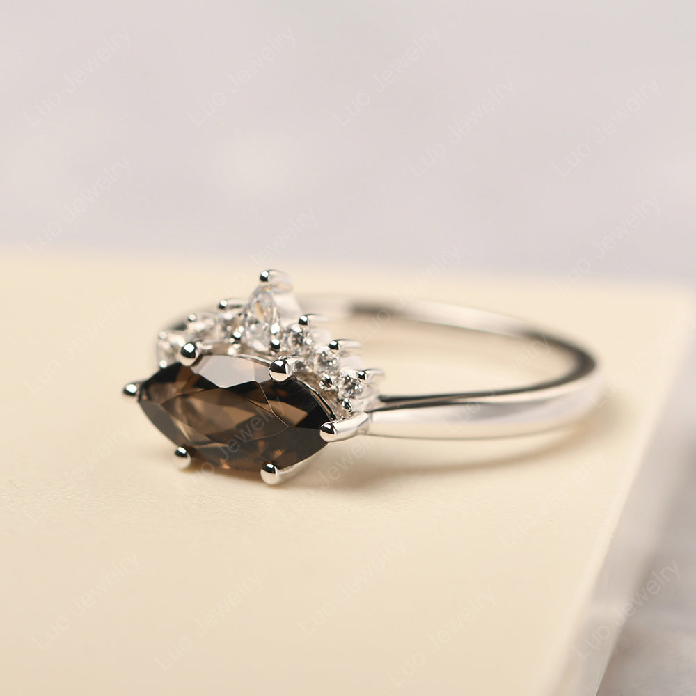 Horizontal Marquise Smoky Quartz  Ring White Gold - LUO Jewelry