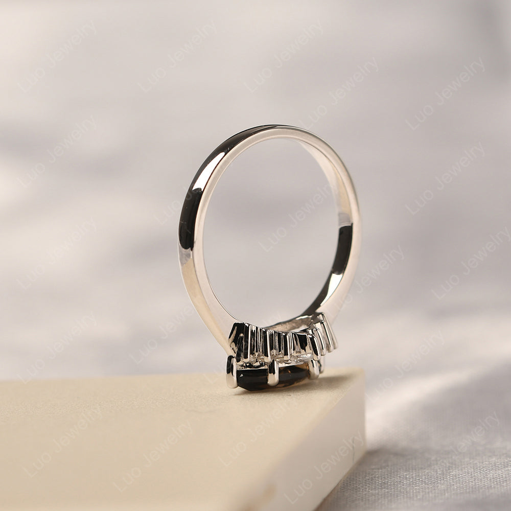 Horizontal Marquise Smoky Quartz  Ring White Gold - LUO Jewelry