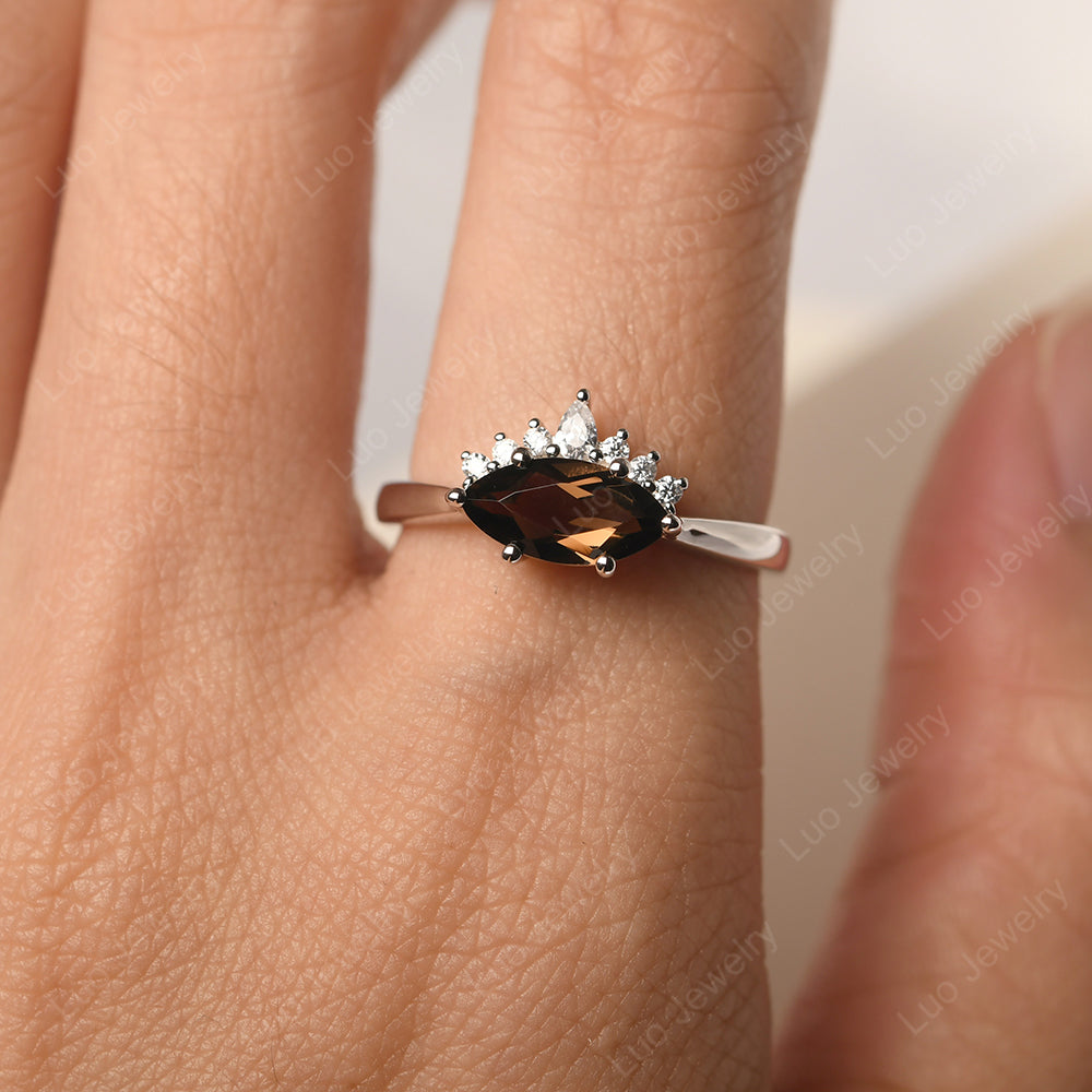 Horizontal Marquise Smoky Quartz  Ring White Gold - LUO Jewelry