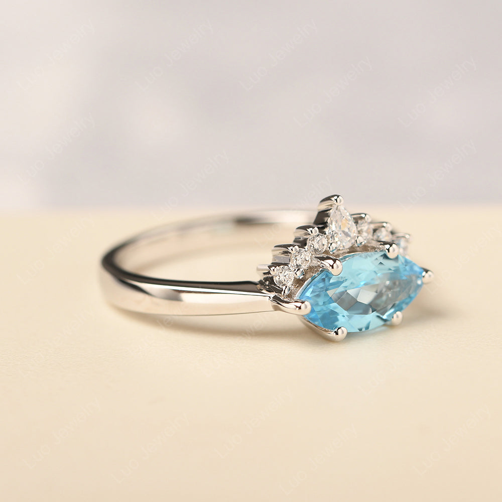 Horizontal Marquise Swiss Blue Topaz Ring White Gold - LUO Jewelry