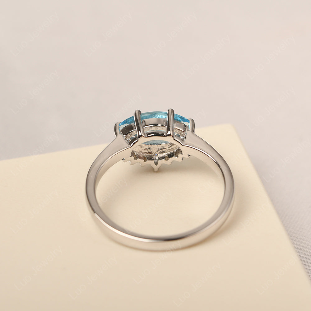 Horizontal Marquise Swiss Blue Topaz Ring White Gold - LUO Jewelry
