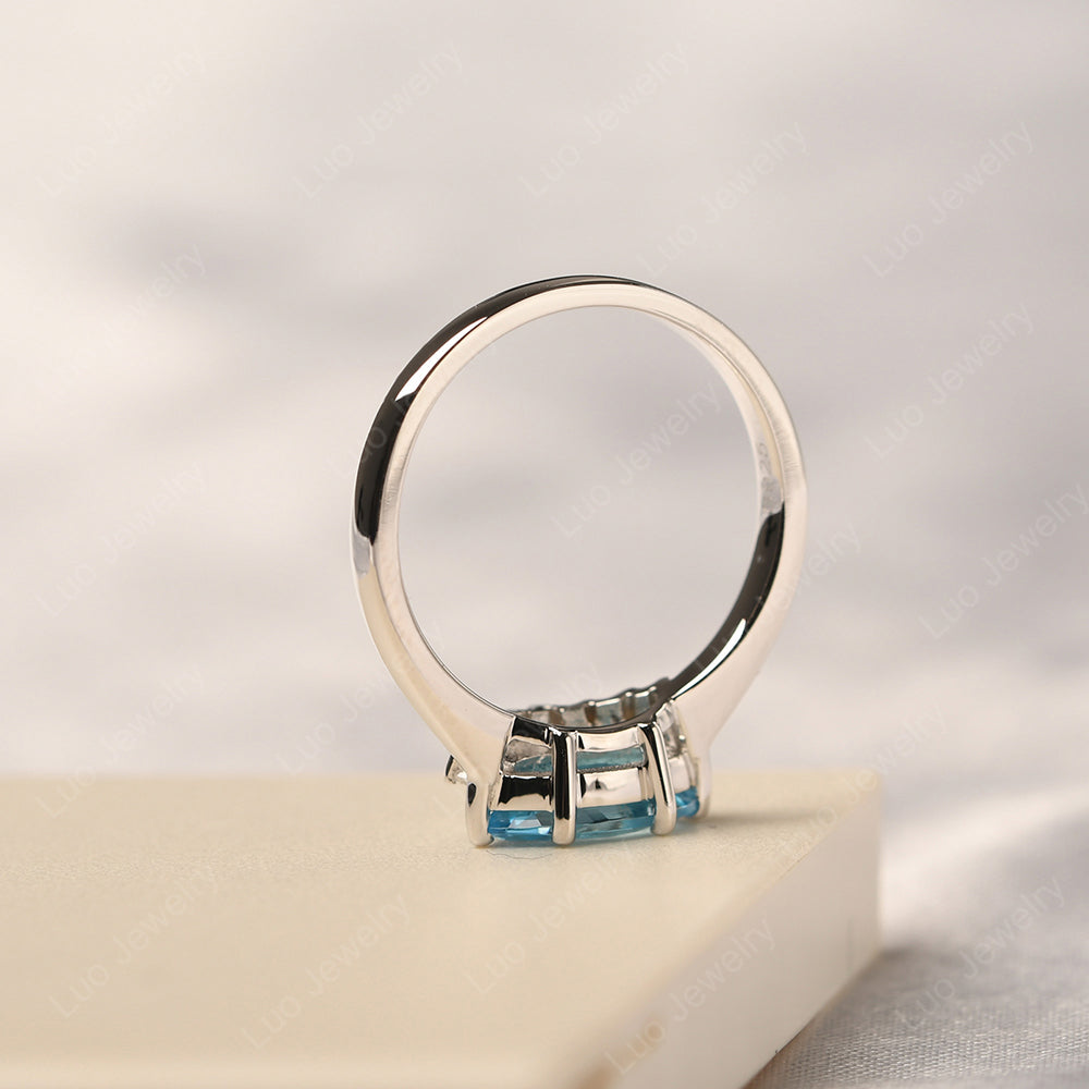 Horizontal Marquise Swiss Blue Topaz Ring White Gold - LUO Jewelry