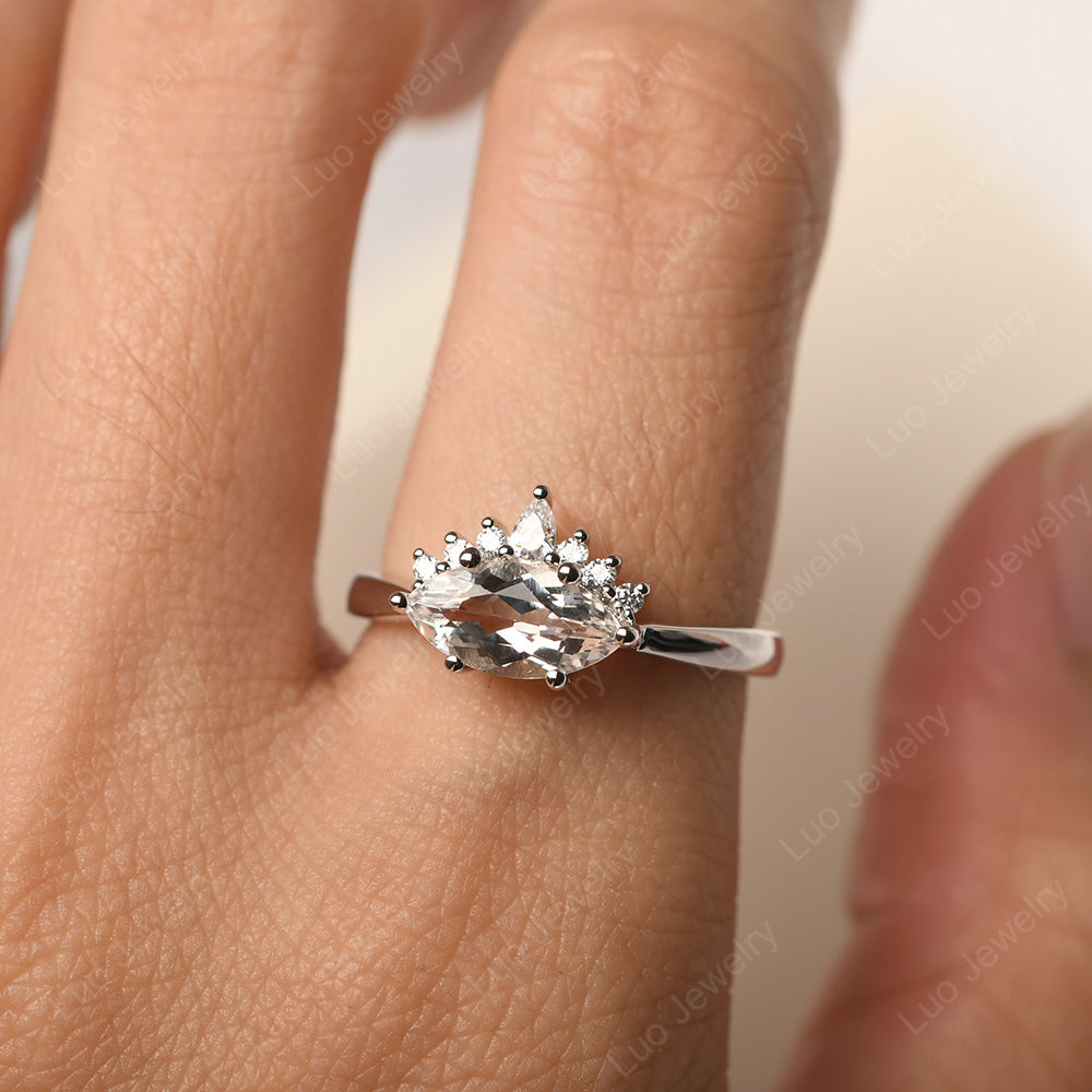Horizontal Marquise White Topaz Ring White Gold - LUO Jewelry