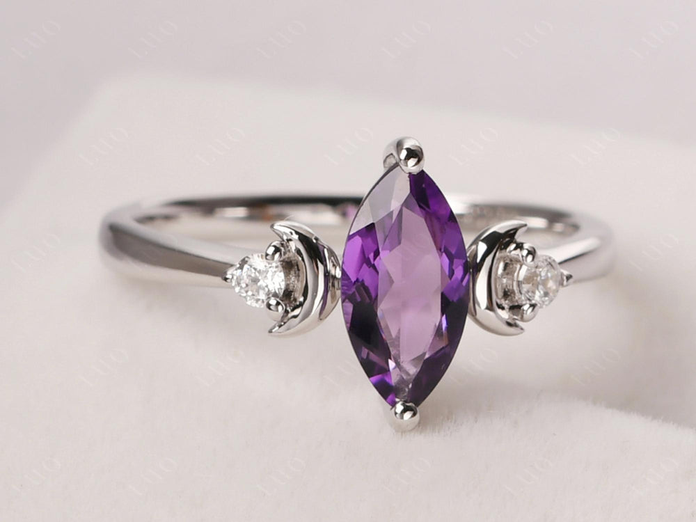 Marquise Cut Amethyst Moon Ring - LUO Jewelry
