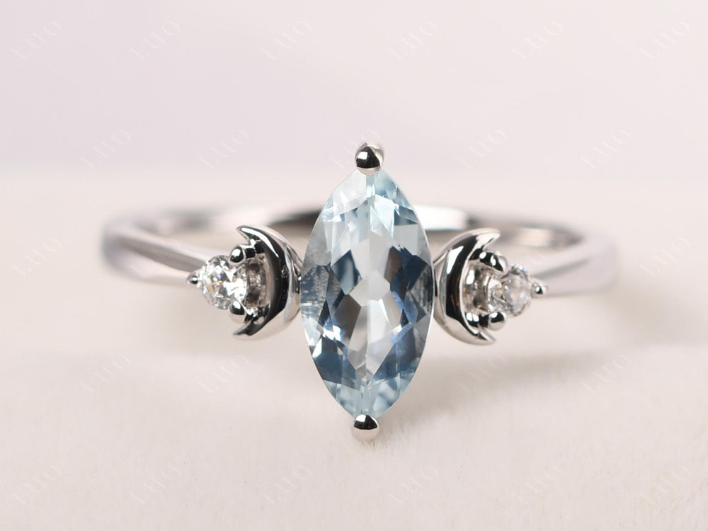Marquise Cut Aquamarine Moon Ring - LUO Jewelry