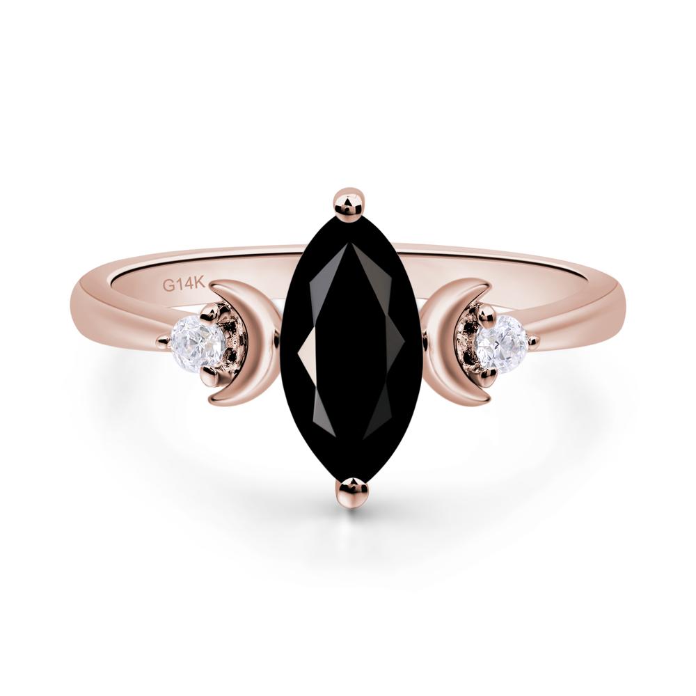 Moon Inspired Black Stone Engagement Ring - LUO Jewelry #metal_14k rose gold