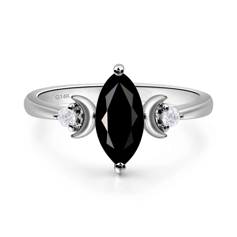 Moon Inspired Black Stone Engagement Ring - LUO Jewelry #metal_14k white gold