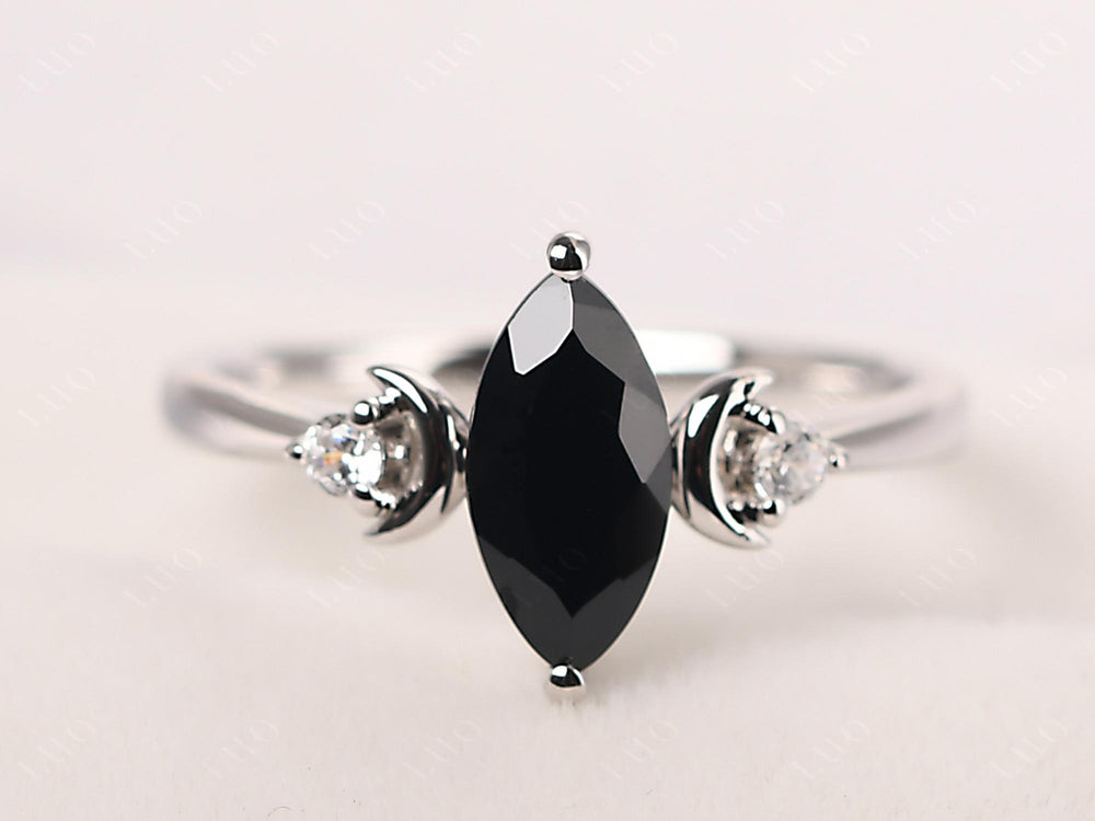 Marquise Cut Black Spinel Moon Ring - LUO Jewelry