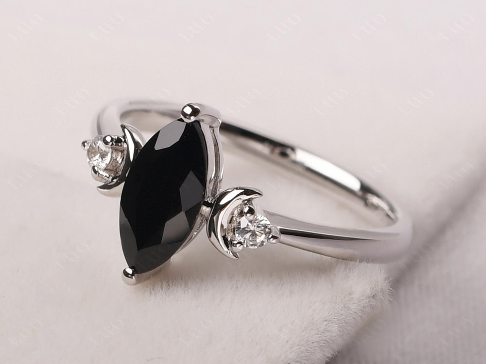 Marquise Cut Black Spinel Moon Ring - LUO Jewelry