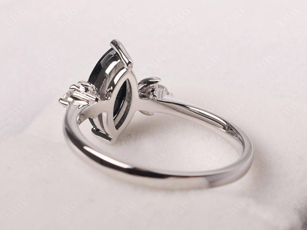 Marquise Cut Black Spinel Moon Ring - LUO Jewelry