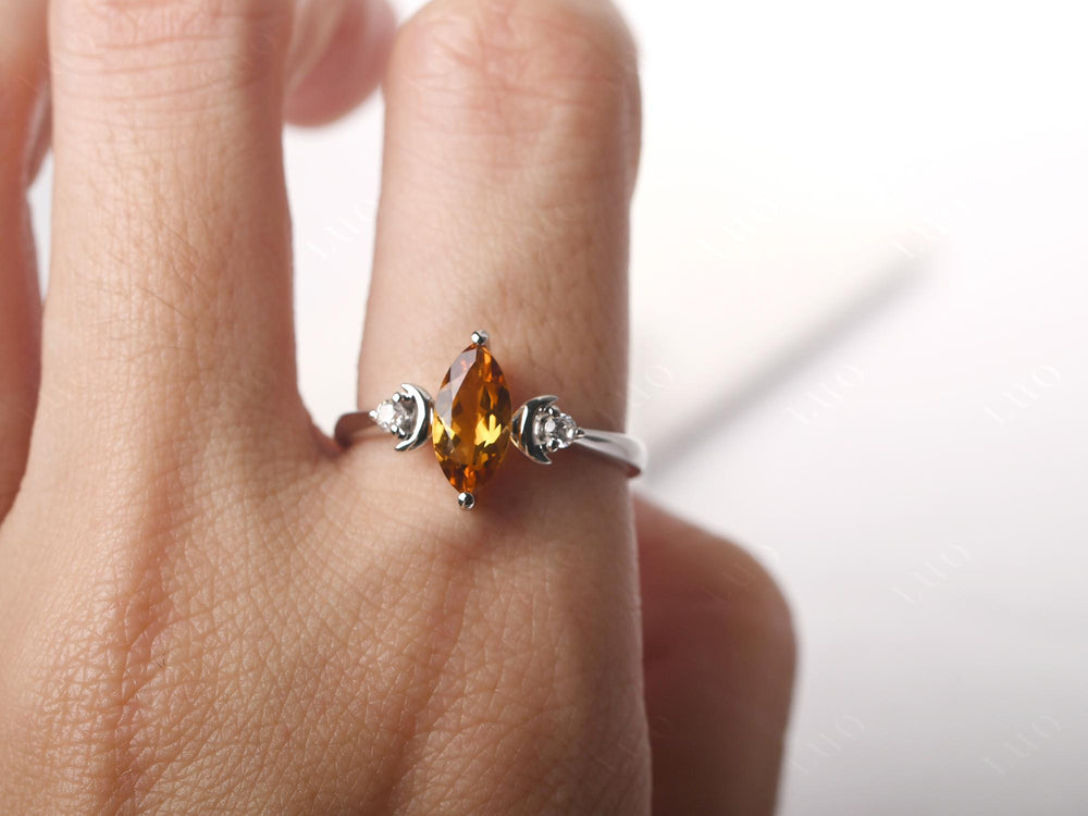 Marquise Cut Citrine Moon Ring - LUO Jewelry