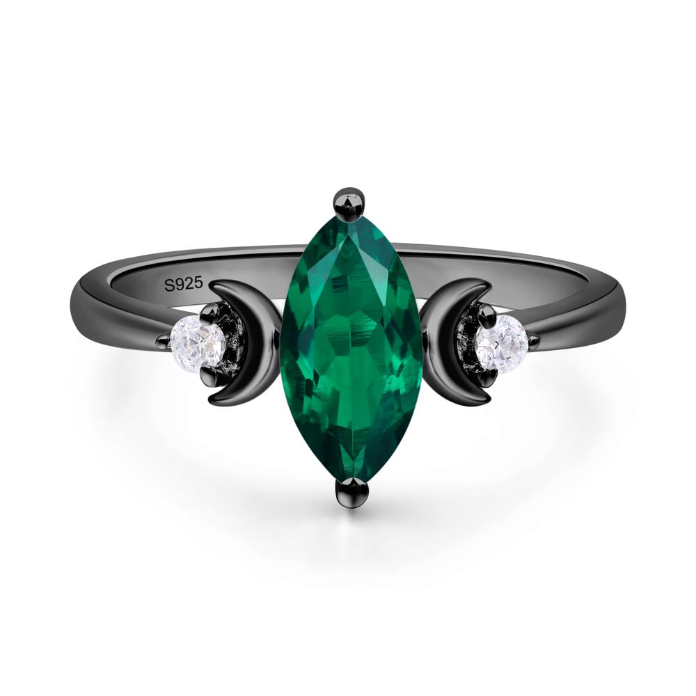 Moon Inspired Emerald Engagement Ring - LUO Jewelry #metal_black finish sterling silver
