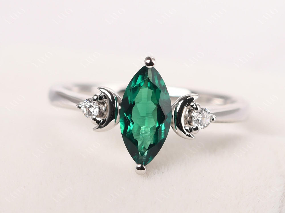 Marquise Cut Emerald Moon Ring - LUO Jewelry