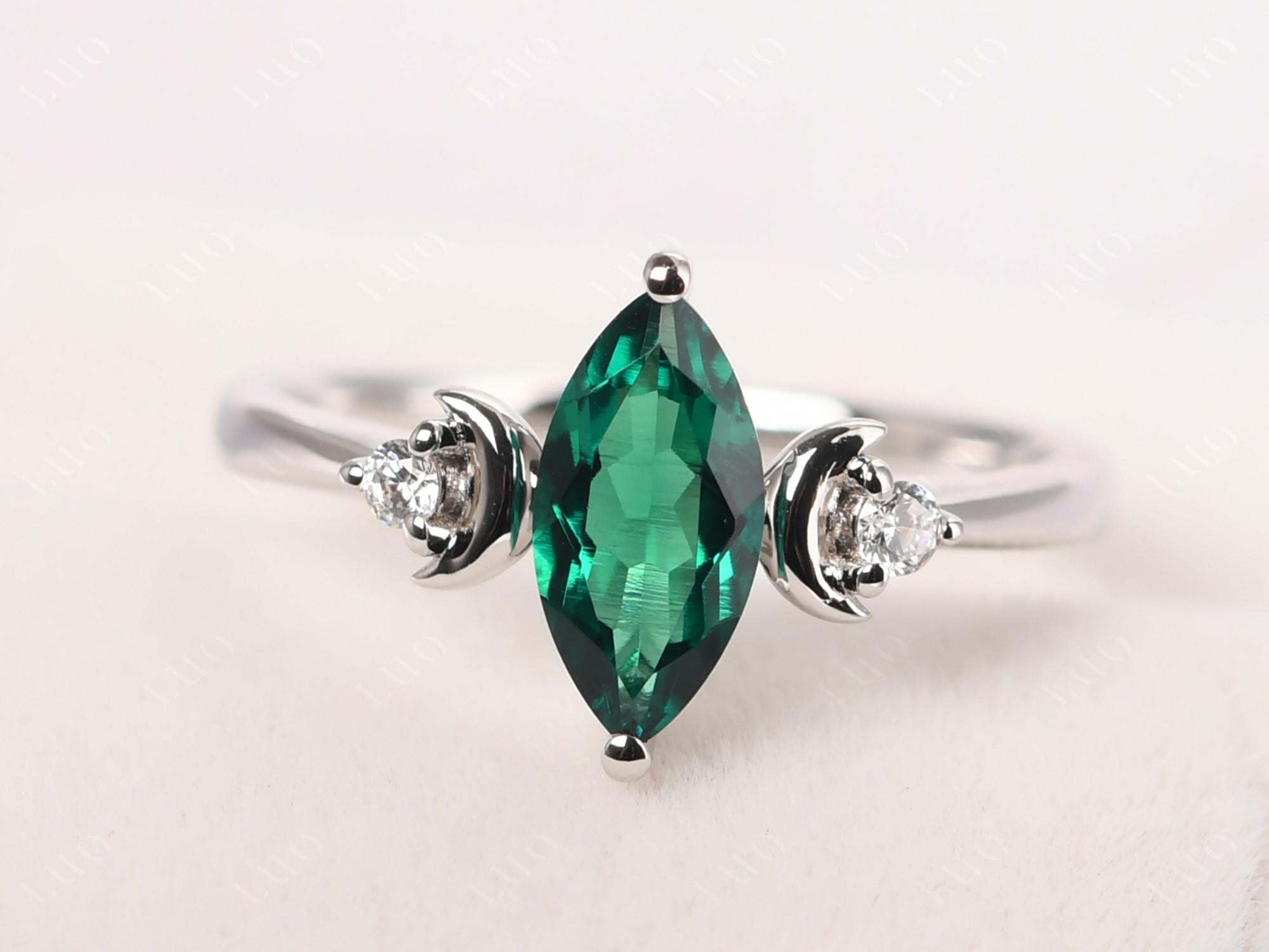 Moon Inspired Emerald Engagement Ring - LUO Jewelry