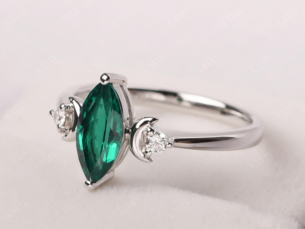 Marquise Cut Emerald Moon Ring - LUO Jewelry