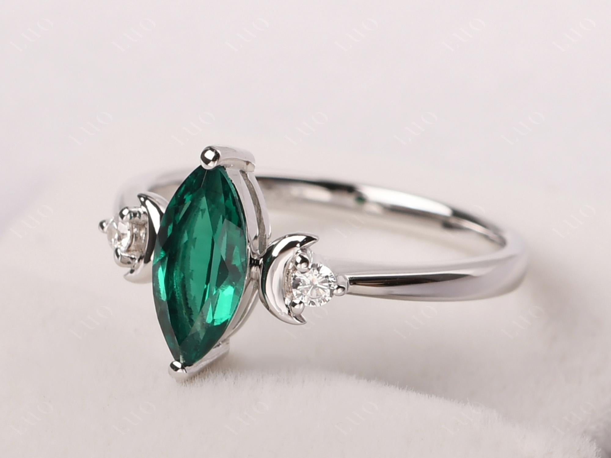 Moon Inspired Emerald Engagement Ring - LUO Jewelry