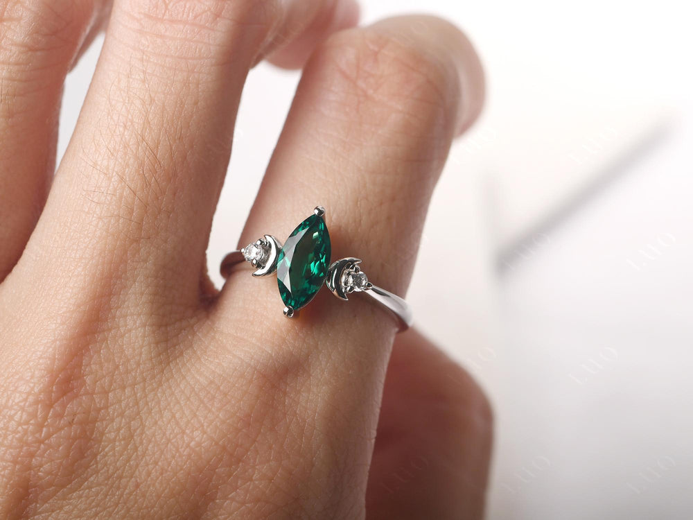 Marquise Cut Emerald Moon Ring - LUO Jewelry