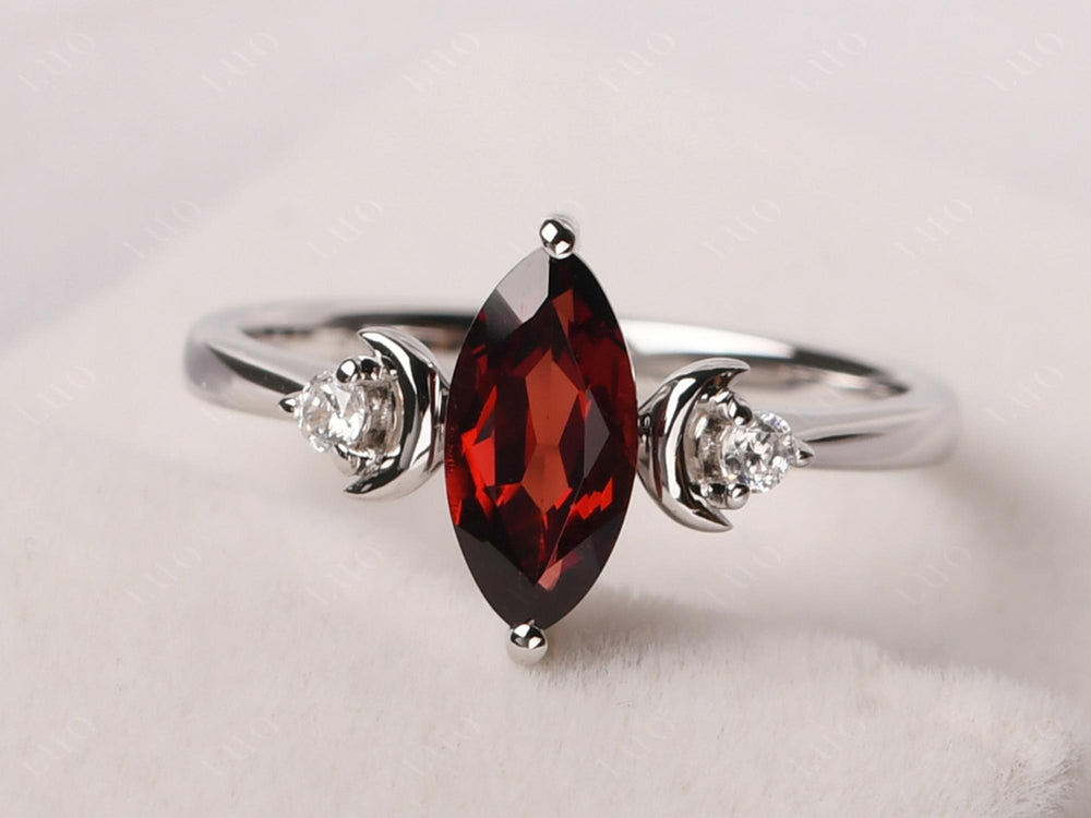 Marquise Cut Garnet Moon Ring - LUO Jewelry