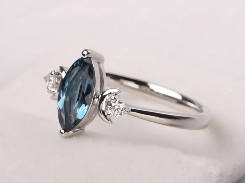 Marquise Cut London Blue Topaz Moon Ring - LUO Jewelry