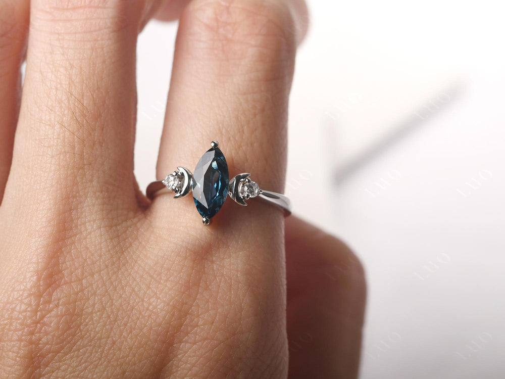Marquise Cut London Blue Topaz Moon Ring - LUO Jewelry